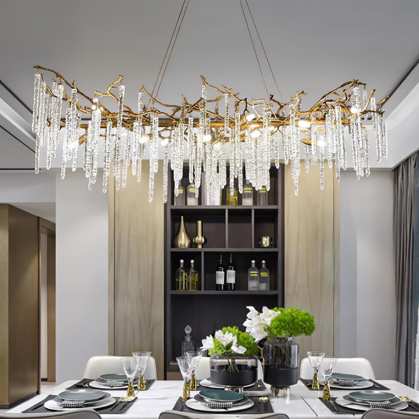 Crystal Icicles Branch Brass Pendant light Chandelier