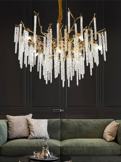 Crystal Icicles Branch Brass Pendant light Chandelier