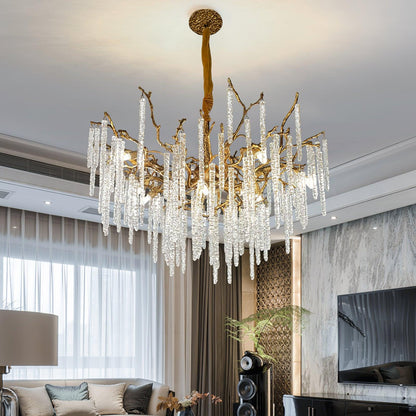 Crystal Icicles Branch Brass Pendant light Chandelier