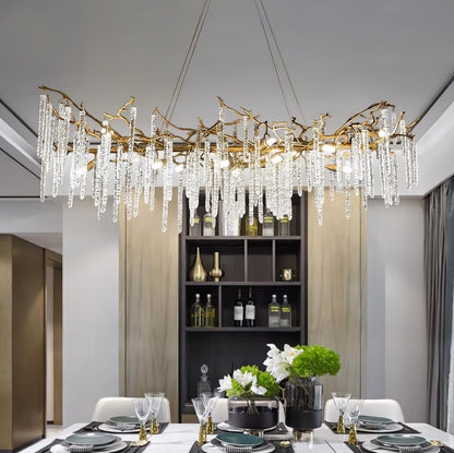 Crystal Icicles Branch Brass Pendant light Chandelier