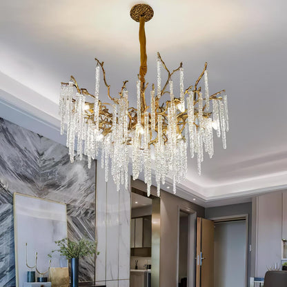 Crystal Icicles Branch Brass Pendant light Chandelier