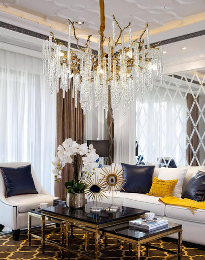 Crystal Icicles Branch Brass Pendant light Chandelier