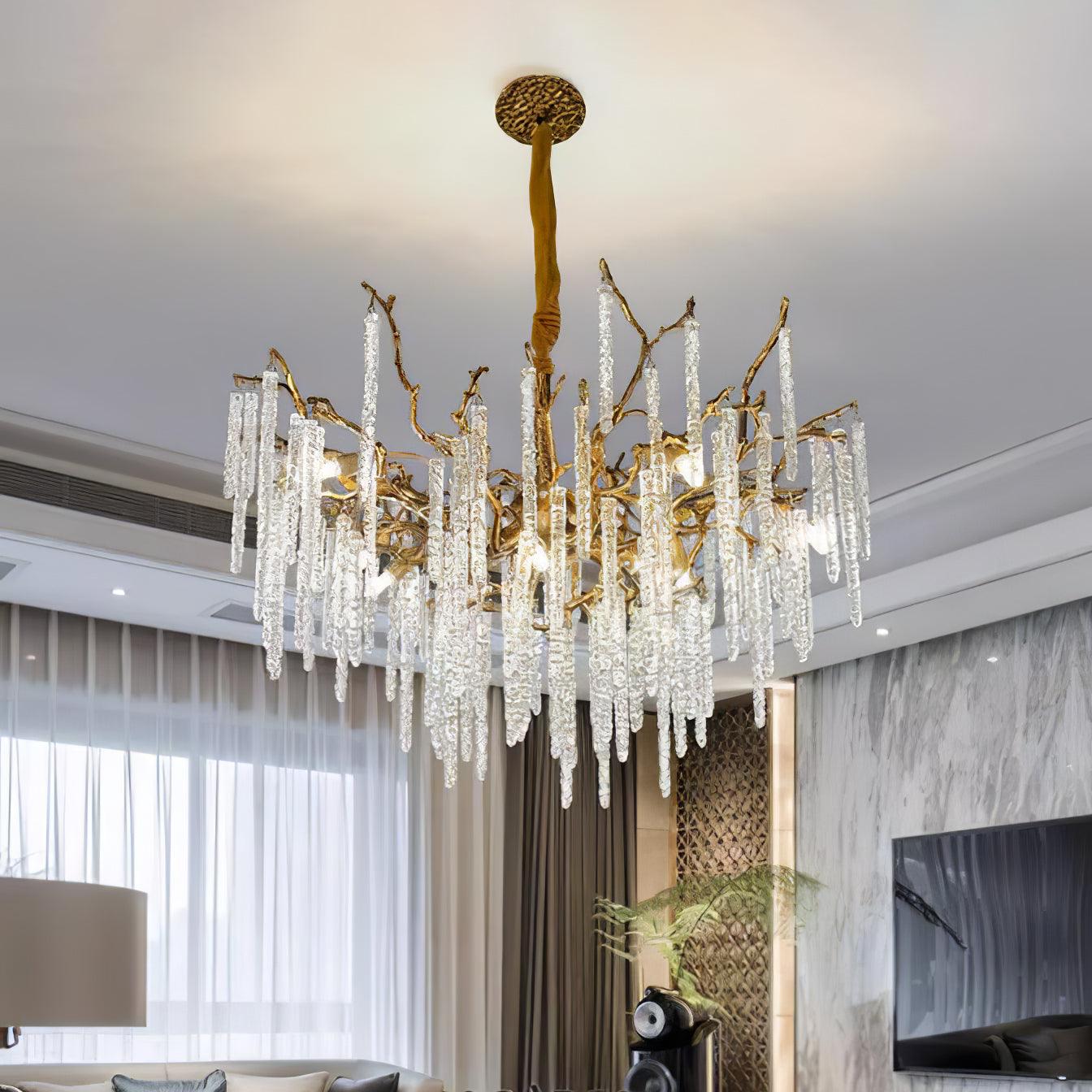 Crystal Icicles Branch Brass Pendant light Chandelier