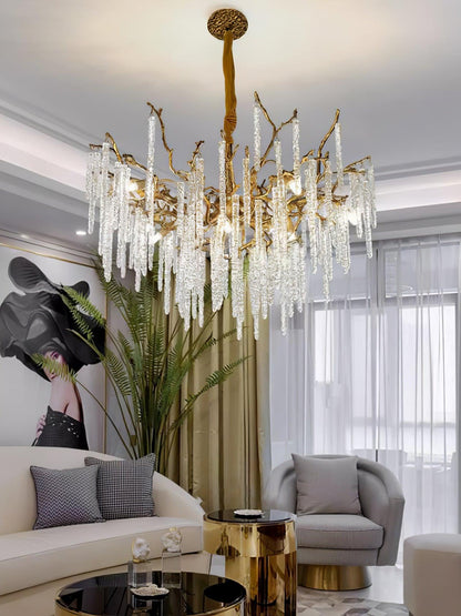 Crystal Icicles Branch Brass Pendant light Chandelier