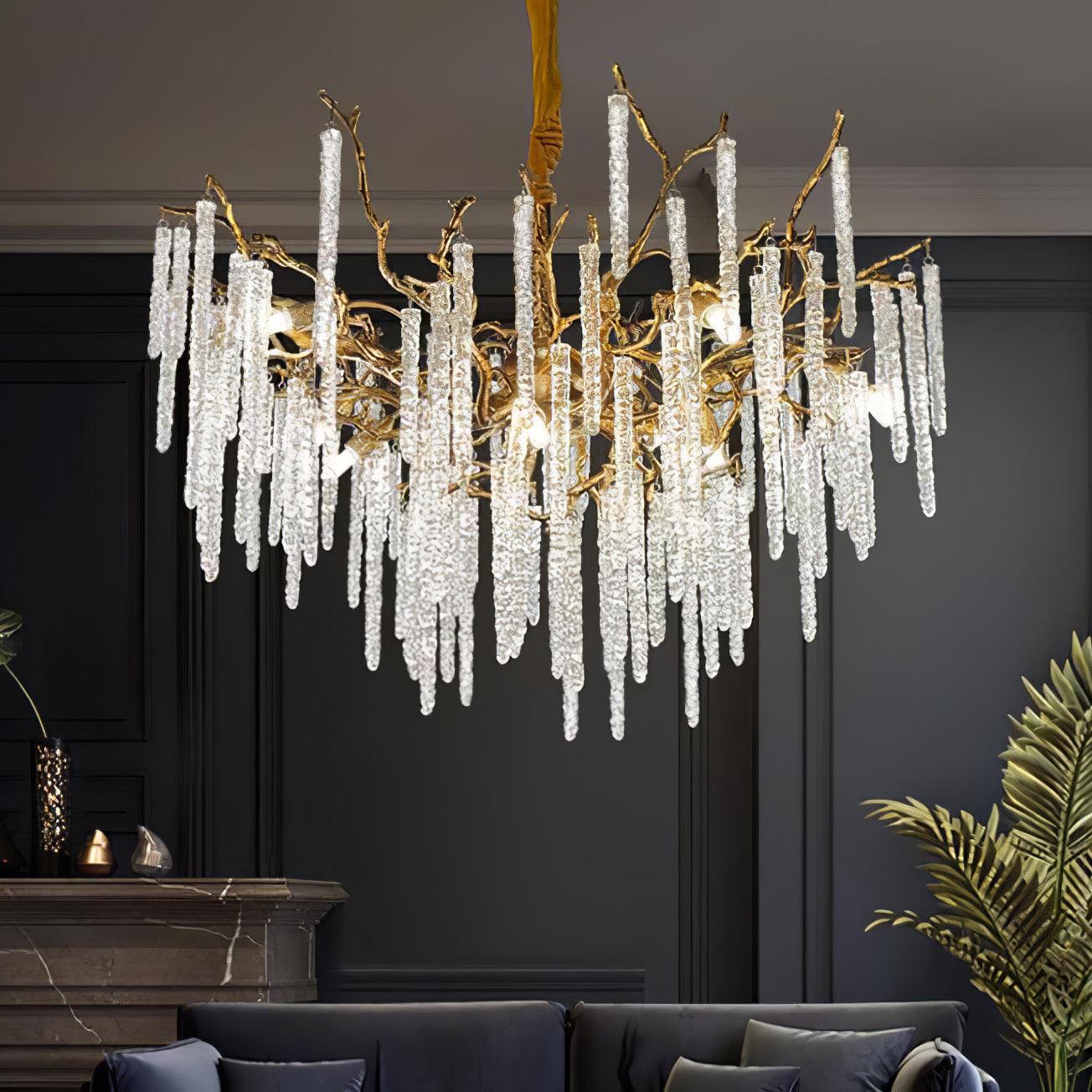 Crystal Icicles Branch Brass Pendant light Chandelier