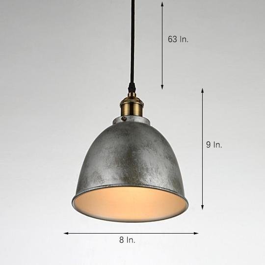 8'' White Rustic Dome Pendant Light Bowled Metal Industrial Pendant Light