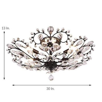 6-light Crystal Flower LED Modern Chandeliers Flush Mount Ceiling Light