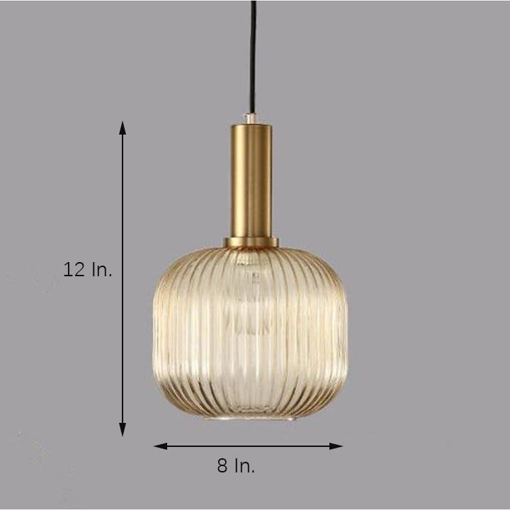 71'' Ambient LED Light Ribbed Metal Translucent Blown Glass Pendant Lights