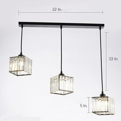 Vintage Lantern Square Pendant Light Metal Crystal Contemporary Ceiling Light