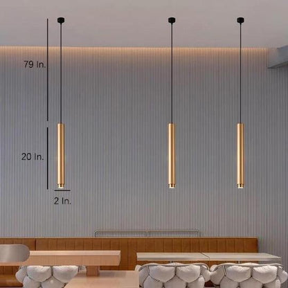 Elongated Cylindrical Shaped LED Gold Modern Pendant Light Island Lights