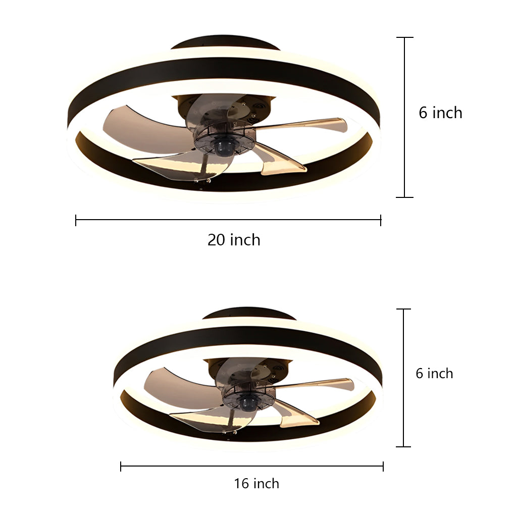 16'' Circular Dimmable Modern Ceiling Fan Light Flush Mount LED Chandelier with Fan