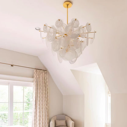 Brass Discs Cascading Ceiling fixture Chandelier