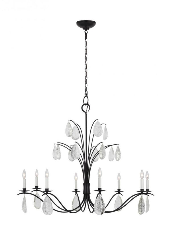 Chandelier, 8-Light, Aged Iron, Textured Crystal Drop Shade, 44.5"W (CC1598AI 706X47Y)