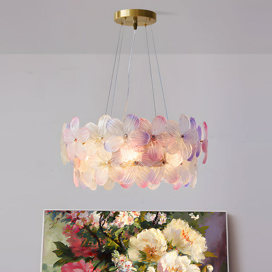 French Glass Flower Round Chandelier