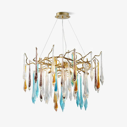 Gold Round Teardrop Crown Chandelier