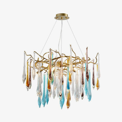 Gold Round Teardrop Crown Chandelier