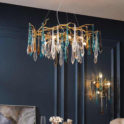 Gold Round Teardrop Crown Chandelier