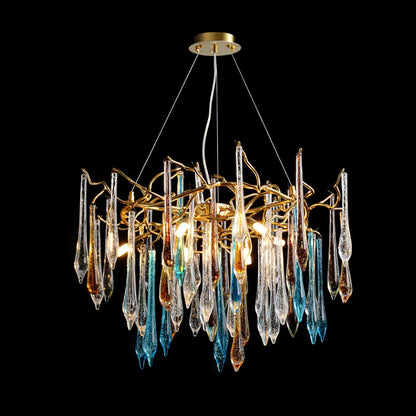 Gold Round Teardrop Crown Chandelier