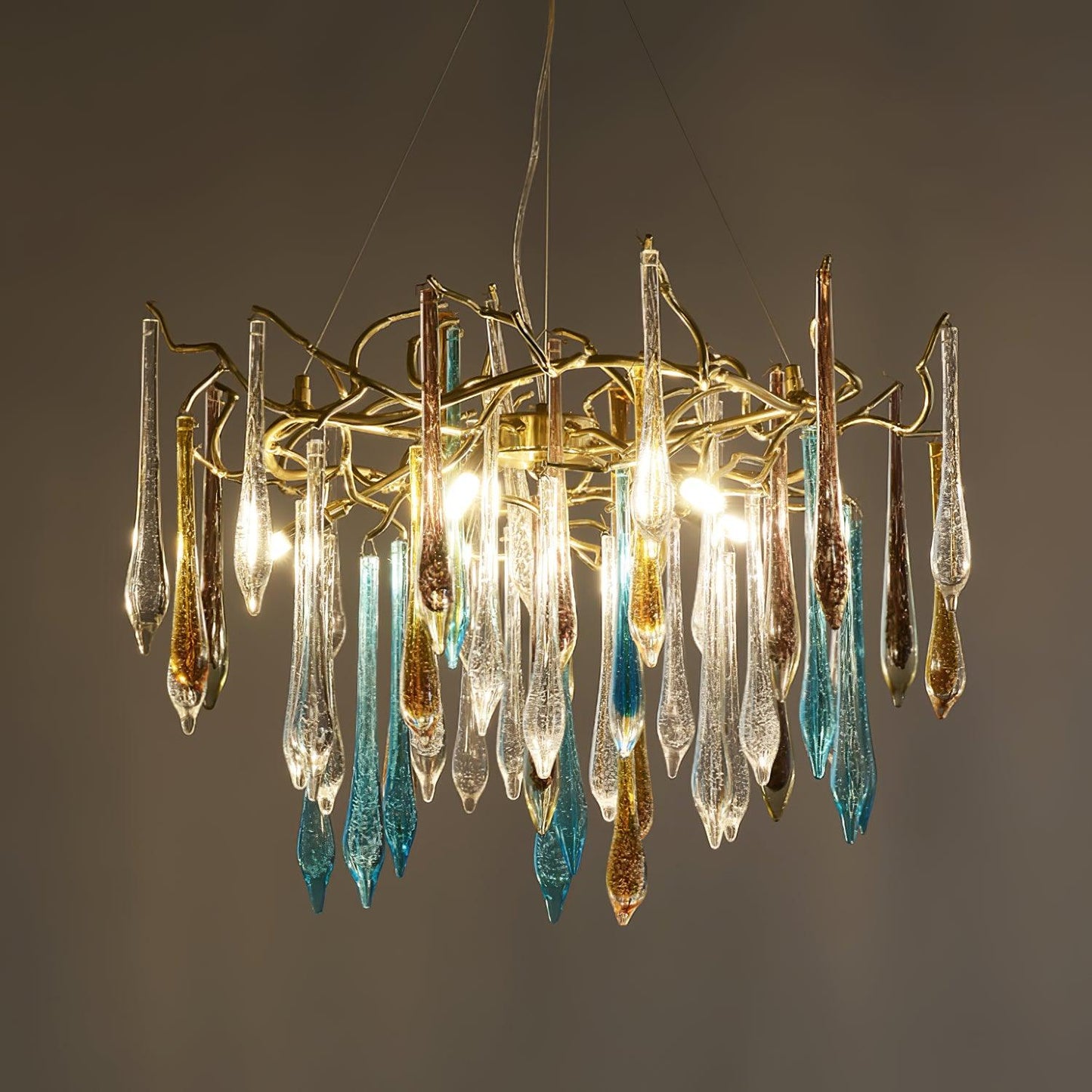 Gold Round Teardrop Crown Chandelier