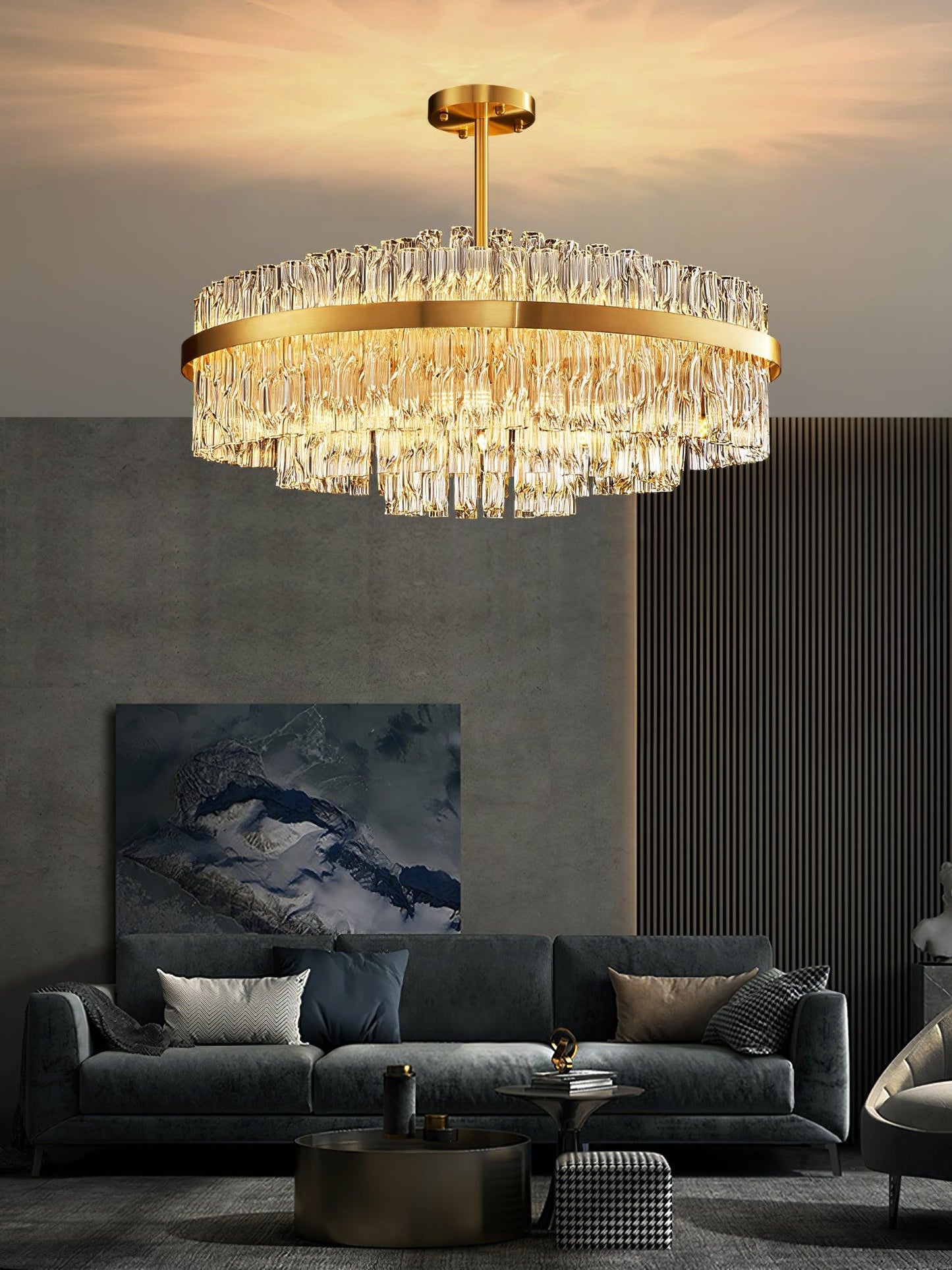 Gold & Clear Rod Gasolier Chandelier