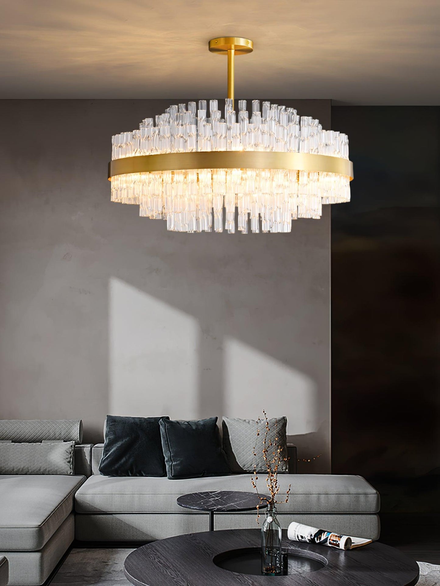 Gold & Clear Rod Gasolier Chandelier