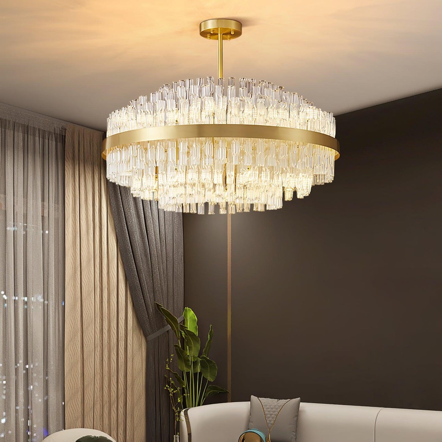 Gold & Clear Rod Gasolier Chandelier