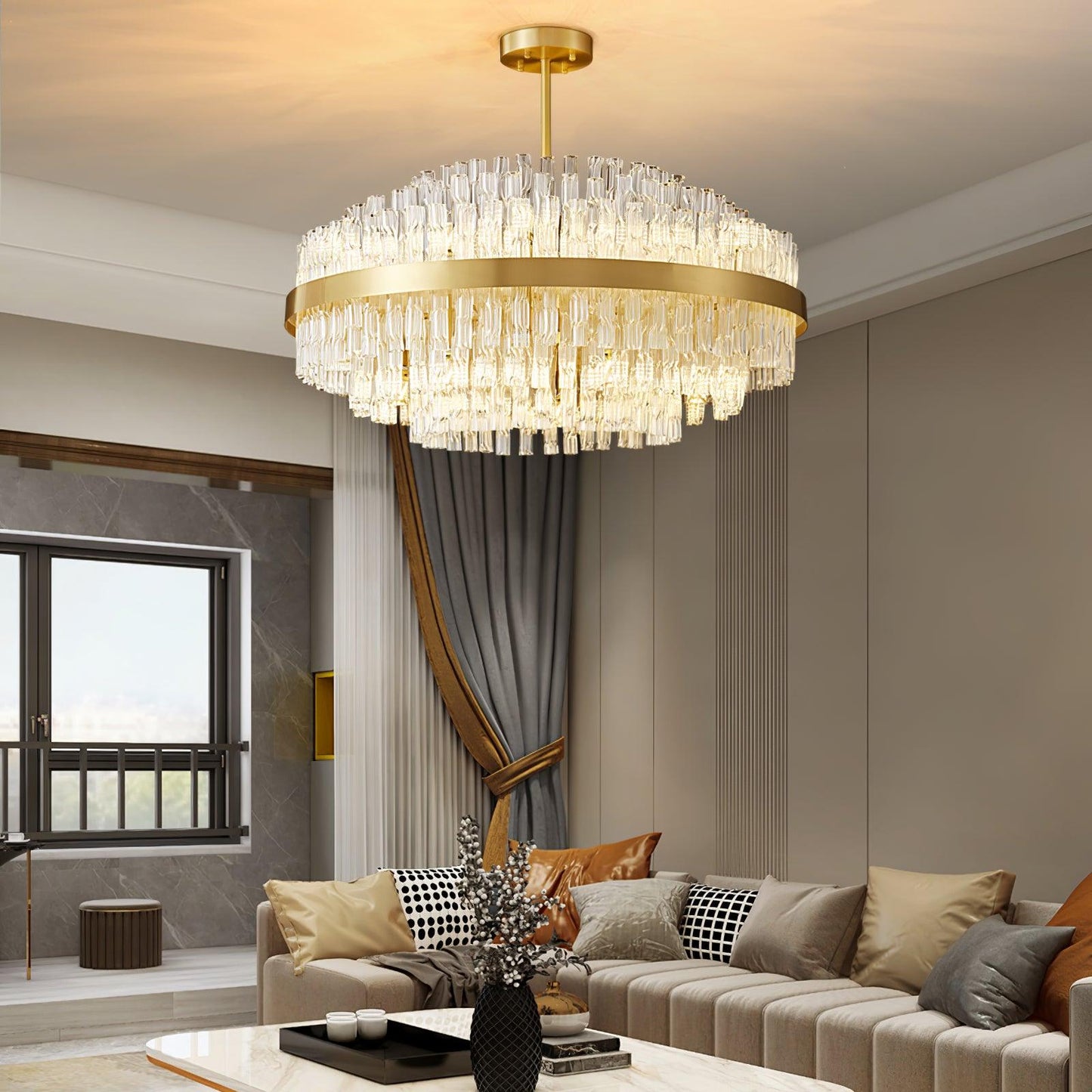 Gold & Clear Rod Gasolier Chandelier