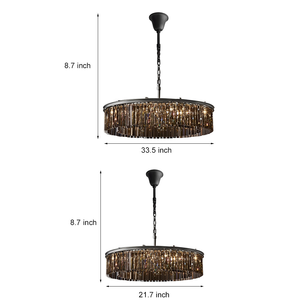 Round Metal Crystal Strip Retro American Style Chandelier Pendant Lamp