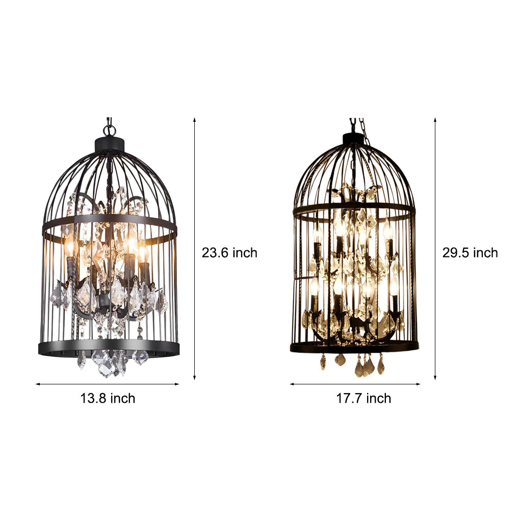 Birdcage Iron Crystal Ornaments Retro Industrial Style Chandelier Light