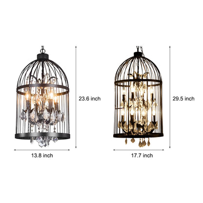 Birdcage Iron Crystal Ornaments Retro Industrial Style Chandelier Light