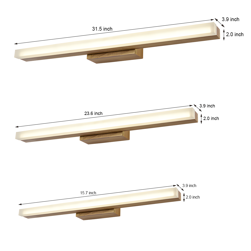 Modern Wooden LED Vanity Light Rectangular Wall-Mount Bathroom Lighting