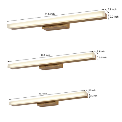 Modern Wooden LED Vanity Light Rectangular Wall-Mount Bathroom Lighting