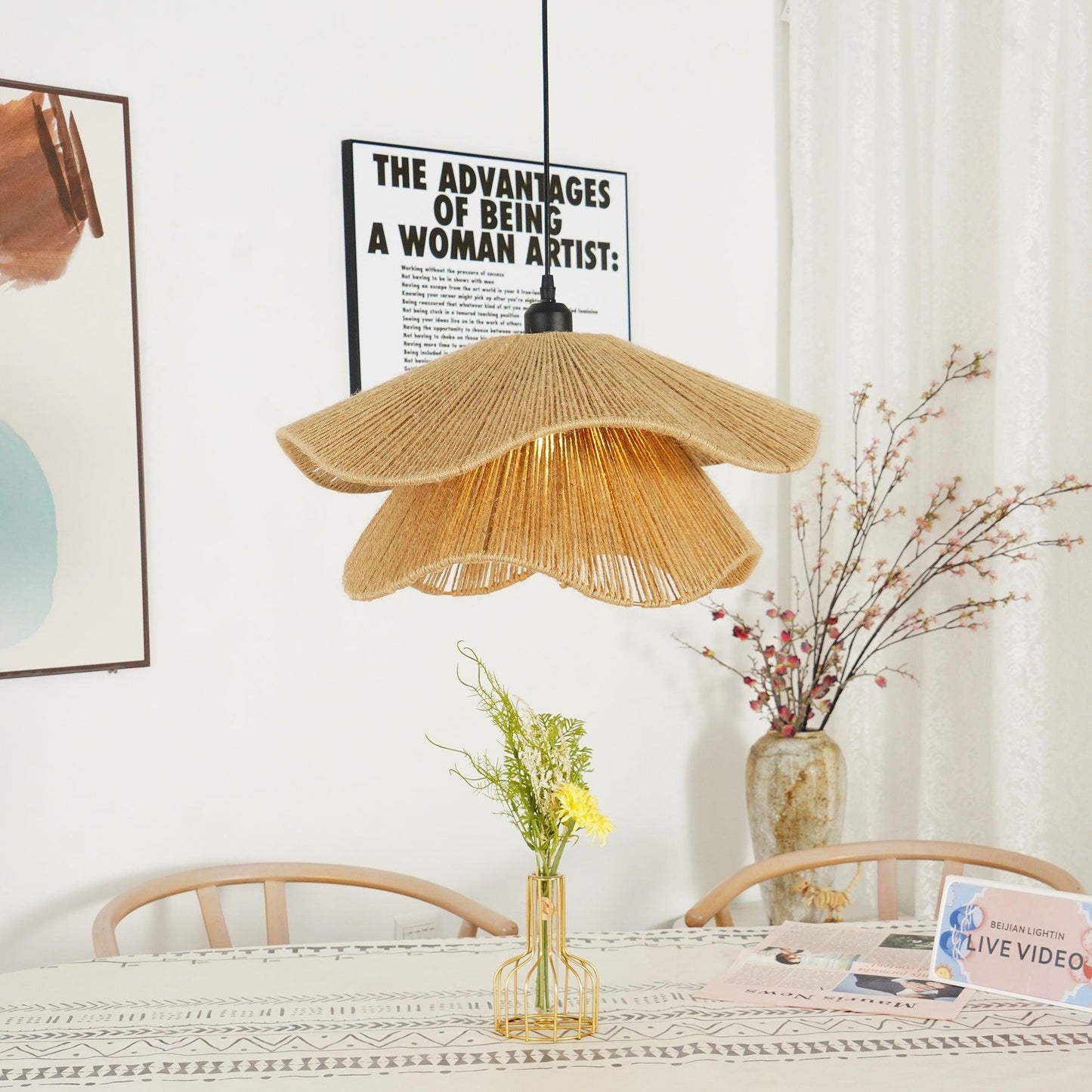 Handmade Straw Hat Hanging light Pendant Lamp