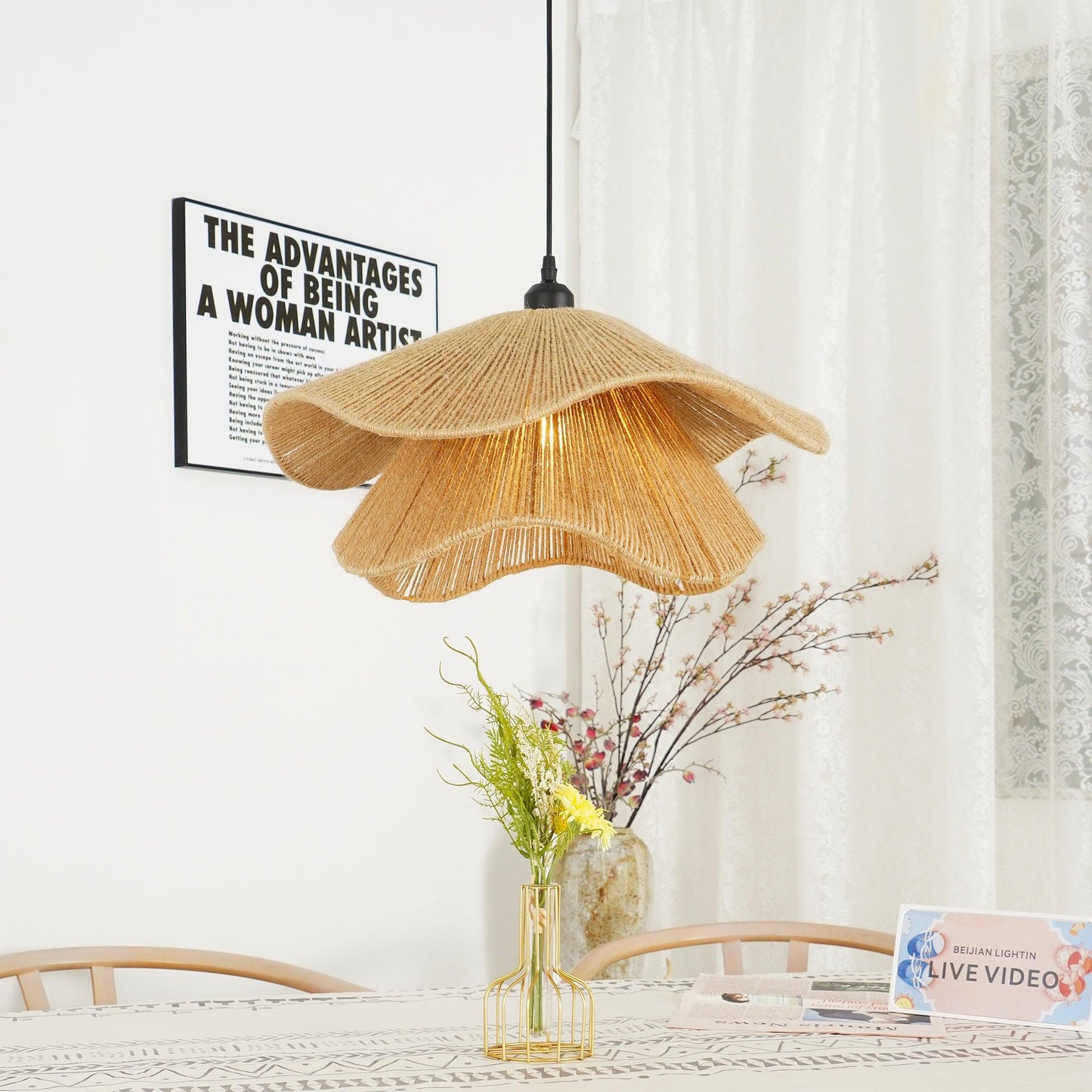 Handmade Straw Hat Hanging light Pendant Lamp