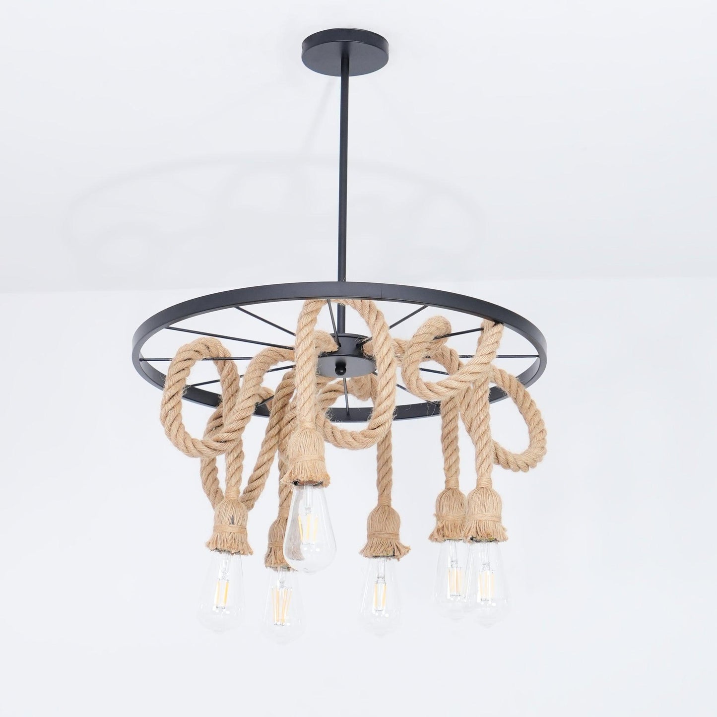 Hemp Rope Industrial Six Head Crown Chandelier