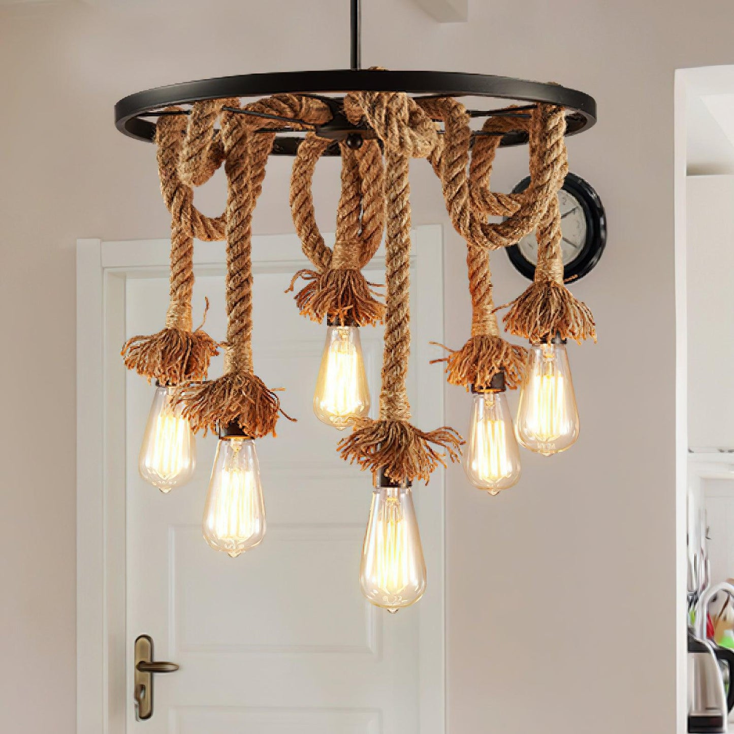 Hemp Rope Industrial Six Head Crown Chandelier