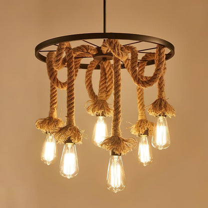 Hemp Rope Industrial Six Head Crown Chandelier