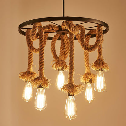 Hemp Rope Industrial Six Head Crown Chandelier