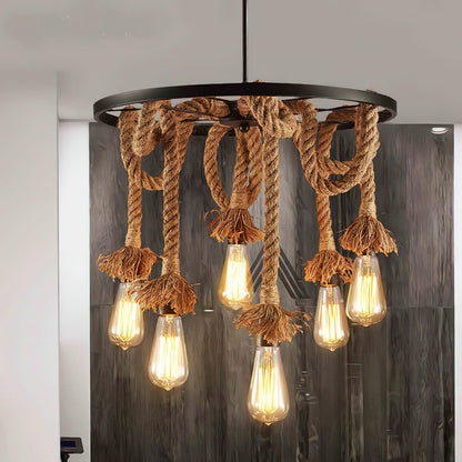 Hemp Rope Industrial Six Head Crown Chandelier