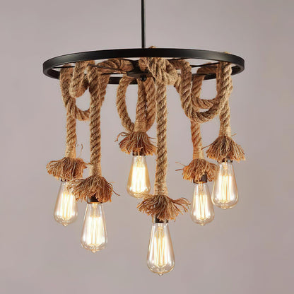 Hemp Rope Industrial Six Head Crown Chandelier