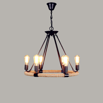 Hemp Rope Industrial Large Circle Candelabrum Chandelier