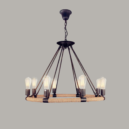 Hemp Rope Industrial Large Circle Candelabrum Chandelier