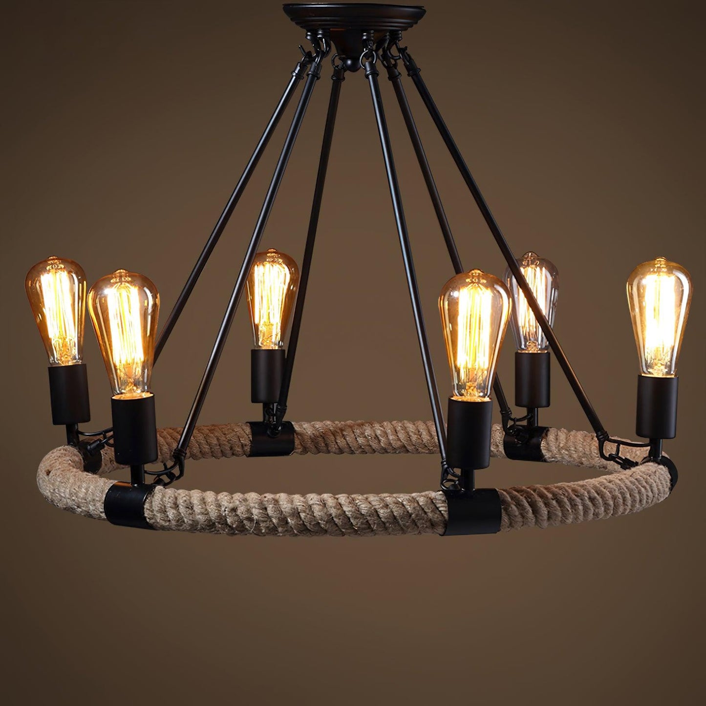 Hemp Rope Industrial Large Circle Candelabrum Chandelier