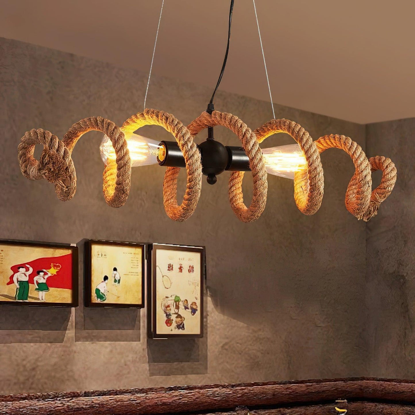 Hemp Rope Industrial Spiral Electrolier Chandelier