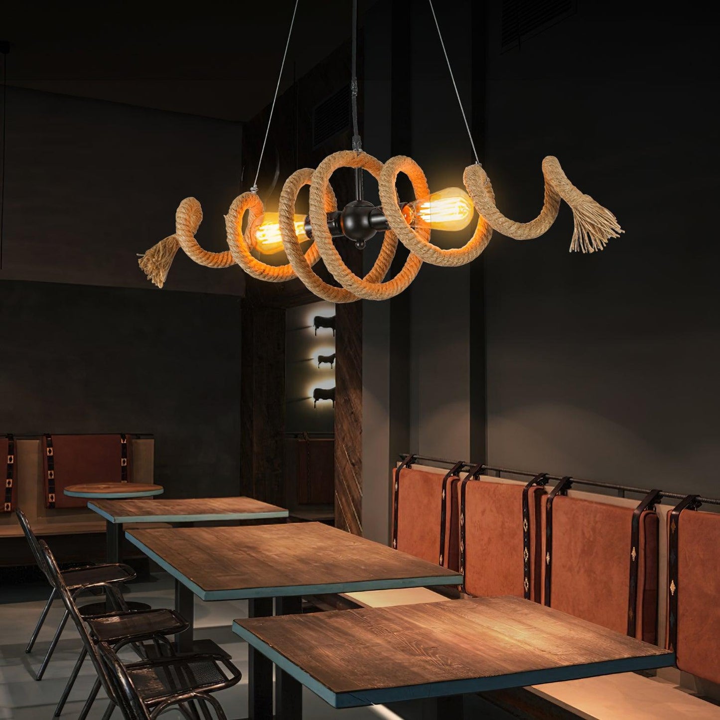 Hemp Rope Industrial Spiral Electrolier Chandelier