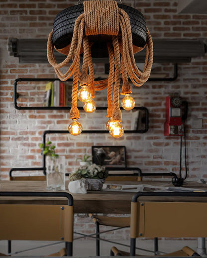 Hemp Rope Industrial Tire Candelabrum Chandelier