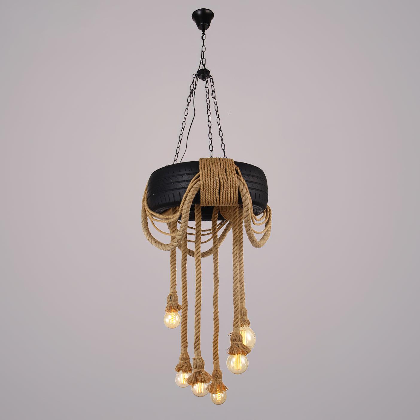 Hemp Rope Industrial Tire Candelabrum Chandelier