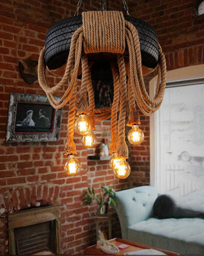 Hemp Rope Industrial Tire Candelabrum Chandelier