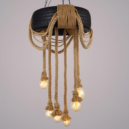 Hemp Rope Industrial Tire Candelabrum Chandelier