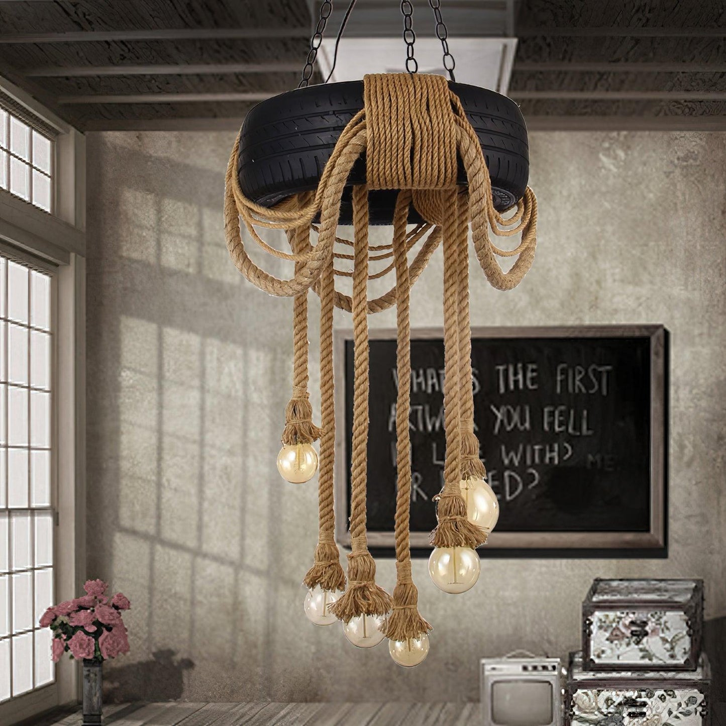 Hemp Rope Industrial Tire Candelabrum Chandelier